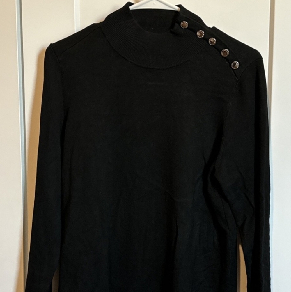 Black Turtleneck Sweater with Red Plaid Pants - Picture 3 of 7
